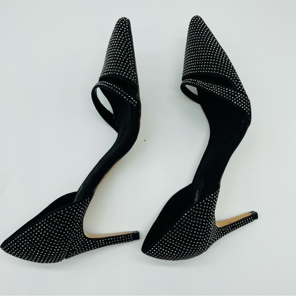 Zara Black Velvet Studded Cutout Heels, Sz EU 39 - Picture 7 of 12